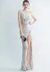 Women Premium Ostrich Feather Satin Sequin Slit Evening Gown
