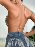 Women Summer Cutout Shiny Crystal Vest