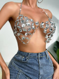 Women Summer Cutout Shiny Crystal Vest