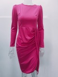 Women Casual Solid Long Sleeve Slit Dress