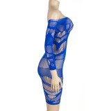 Women Sexy Lingerie Solid Long Sleeve Cutout Mesh Bodycon Dress