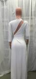 Short Sleeve Irregular Shoulder Slit Maxi Dress