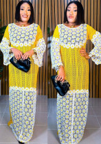 Africa Plus Plus Size Loose Dress Vestido largo bordado de encaje para mujer