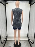 Fashion Ladies Print Casual Sport Sleeveless Two-Piece Shorts Set