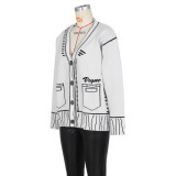Women's sweater black and white silhouette painting graffiti loose lazy cardigan coat knitting top