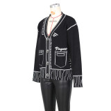 Women's sweater black and white silhouette painting graffiti loose lazy cardigan coat knitting top