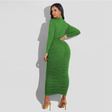 Women's Fall Winter Fashion Round Neck Solid Color Long Sleeve Dress
