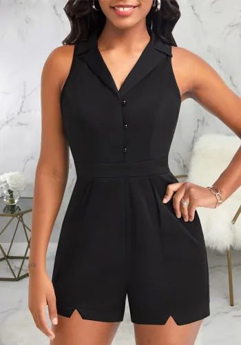 Sexy fashion solid color Turndown Collar Jumpsuit