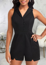 Sexy fashion solid color Turndown Collar Jumpsuit