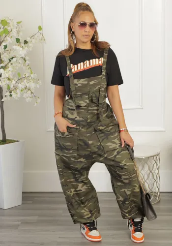 Suspenders Cargo Pants Hip Hop Loose Camouflage Plus Size Jumpsuit Fall