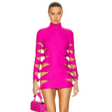 High-End Long Sleeve Cutout Multi-layer Pleated Fashion Sexy Tight Fitting Bodycon Bandage Dress