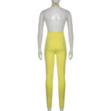 Women's Plaid Print Deep V Halter Neck Sleeveless Low Back Tight Fitting Slim Fit Sexy Skinny Jumpsuit