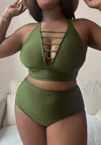 Plus Size Solid Cutout Cross Strap Adjustable Low Back Bikini