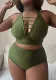 Plus Size Solid Cutout Cross Strap Adjustable Low Back Bikini