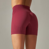 Seamless Solid Color Ribbed Peach Buttocks Yoga Shorts Sports Running Fitness Pants Women