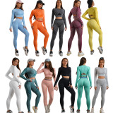Long-Sleeved Yoga Top Slim Fitted Trousers Fitness Top Knitting Yoga Clothing