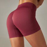 Seamless Solid Color Ribbed Peach Buttocks Yoga Shorts Sports Running Fitness Pants Women