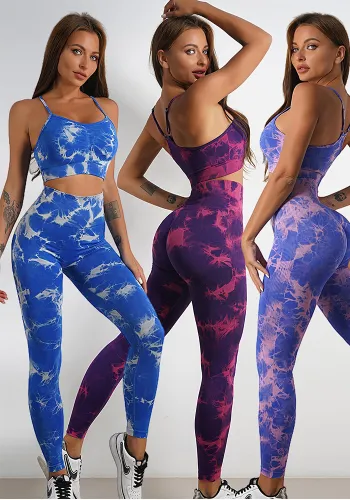 Seamless Knitting Tie-Dye Yoga Clothing Fitness Suit Sports High Waist Elastic Pants Women