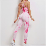 Tie Dye Yoga Wear Women's Sports Gym Suit Comfortable High Waist Stretch Tight Fitting Yoga Pants