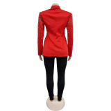 Women's Fashion Solid Color Beaded Turndown Collar Long Sleeve Blazer