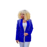 Women's Fashion Solid Color Beaded Turndown Collar Long Sleeve Blazer