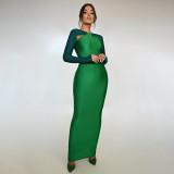 Spring Summer Fashion Sexy Tight Fitting Long Sleeve Patchwork Dress