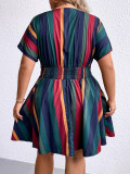 Plus Size Women's V-Neck Stripe Slim Waist Slim Fit Dress