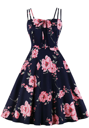 Summer Print Strap Dress Chic Slim Waist Elegant Women's Plus Size Maxi Dress