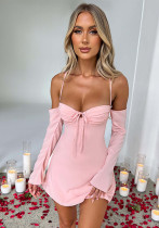 Straps Sexy Off Shoulder Lace-Up Hollow Out Kleid Sommer Mode Kurzes Kleid Frauen