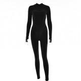 Women's Sexy Tight Fitting Zipper Jumpsuit Fall Long Sleeve Round Neck Basic One Piece Overall Pants