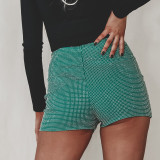 Summer Solid Color Diamond Shorts Women's Shiny Shorts Tight Fitting Shorts