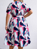 Summer Geometric Multicolor Patchwork V-Neck Maxi Dress