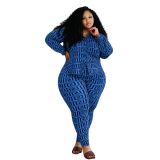 Fall/Winter Plus Size Women's Printed Casual Two-Piece Set Casual Shirt Pants Set