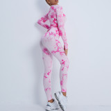 Peach Hip Fitness Pants Tie-Dye Yoga Clothing Sports Long-Sleeved Top Fitness Sports Trousers Yoga Suit Women