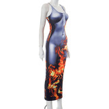 Women's Summer Casual Print Sleeveless Slim Fit Maxi Dress