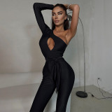 Summer Style High Stretch Tight Fitting Romper Women's Fashion Hot Sexy Low Back One Shoulder Long Sleeve Jumpsuit