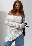 Women's Summer Solid Casual Off Shoulder Long Sleeve See-Through Cropped Slim Top
