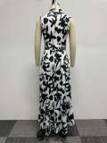 Slim Fashion Printed Sleeveless Ruffle Slim Waist Chic Dress