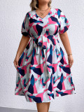 Summer Geometric Multicolor Patchwork V-Neck Maxi Dress