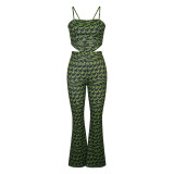 Green Printed Tank Top Wide Leg Pants Fashion Casual Two-Piece Set