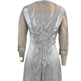 Women Round Neck See Through lace Patchwork Dress