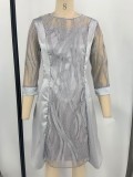 Women Round Neck See Through lace Patchwork Dress