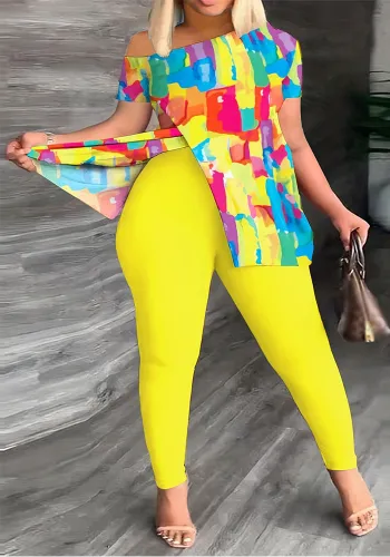 Women Sexy Off-Shoulder Casual Print Top and Pants Two-Piece Set