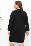 Plus Size Women V-Neck Color Block Patchwork Bodycon Sweater Dress