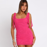Women Summer Solid Tape Sexy Double Layer Dress