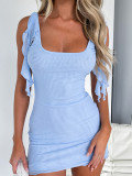 Women Summer Solid Tape Sexy Double Layer Dress