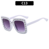Women Square Frame Diamond Bouncy Disco  Glasses Sunglasses Sunglasses