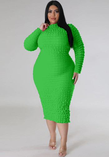 Plus Size Women Solid Bubble Long Sleeve Dress