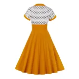 Plus Size Polka Dot Square Neck Vintage Slim Waist Short Sleeve High Waist Swing Dress