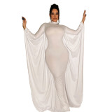 Women's fashion solid color bat style long-sleeved long dress
